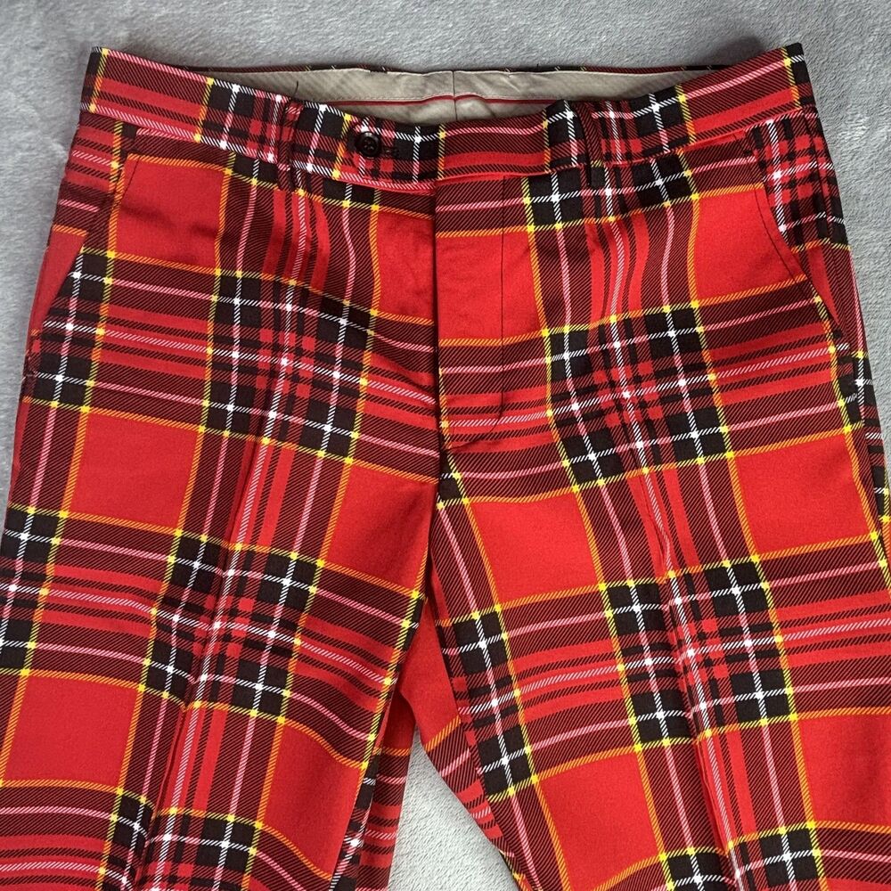 OppoSuits Pants Mens 34x33‎ Red Plaid Tartan Suit Trousers Costume Party